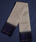 Pure Kancheepuram Handloom Silk Saree - Off-white with Navy Blue Border
