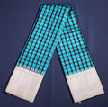 Pure Kancheepuram Handloom Silk Saree - Turquoise  Blue and black check with grey border