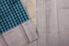 Pure Kancheepuram Handloom Silk Saree - Turquoise  Blue and black check with grey border