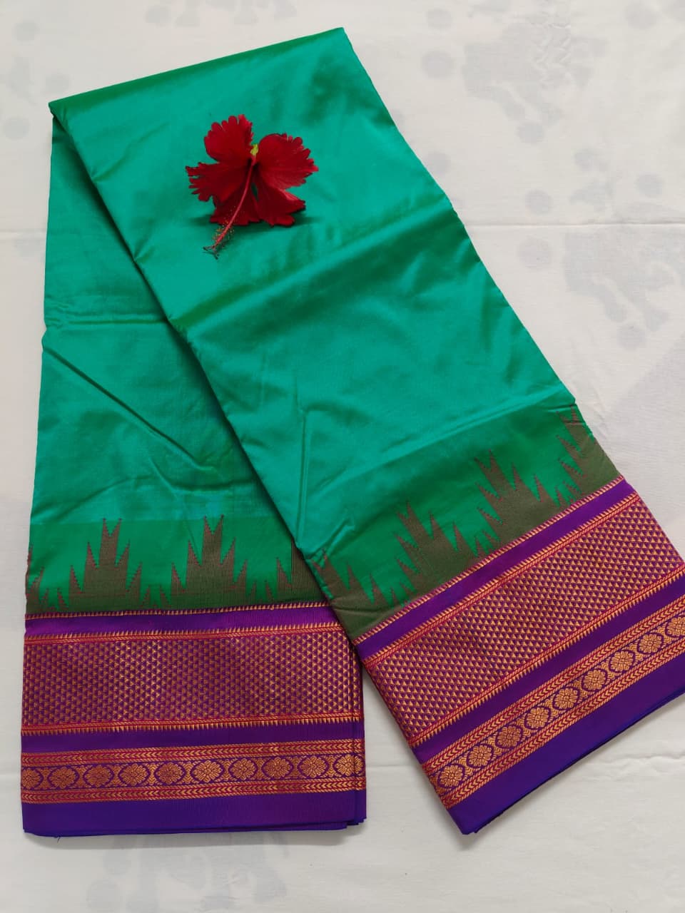 Pure Ilkal Silk Saree - Rexona Green with Purple