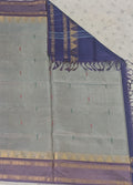 Pure Banana Pith Saree - Grey with Navy Blue (With blouse)