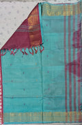 Pure Banana Pith Saree - Teal with rani Pink (With Blouse)