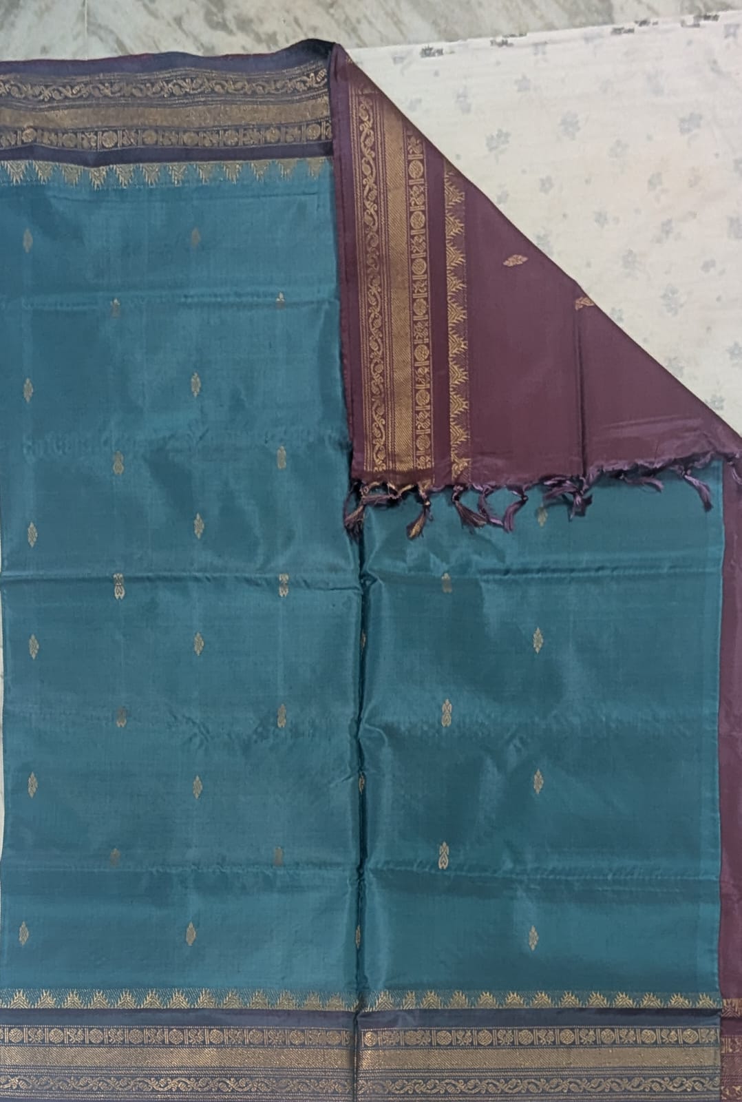 Pure Banana Pith Saree - Bottle Green with Maroon (with Blouse)