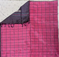 Pure Banana Pith Borderless Checks Saree - Rani Pink with Maroon (With Blouse)