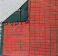 Pure Banana Pith Borderless Checks Saree -Orange with Green (With Blouse)