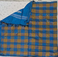 Pure Banana Pith Borderless Checks Saree - Blue with Mustard (With Blouse)