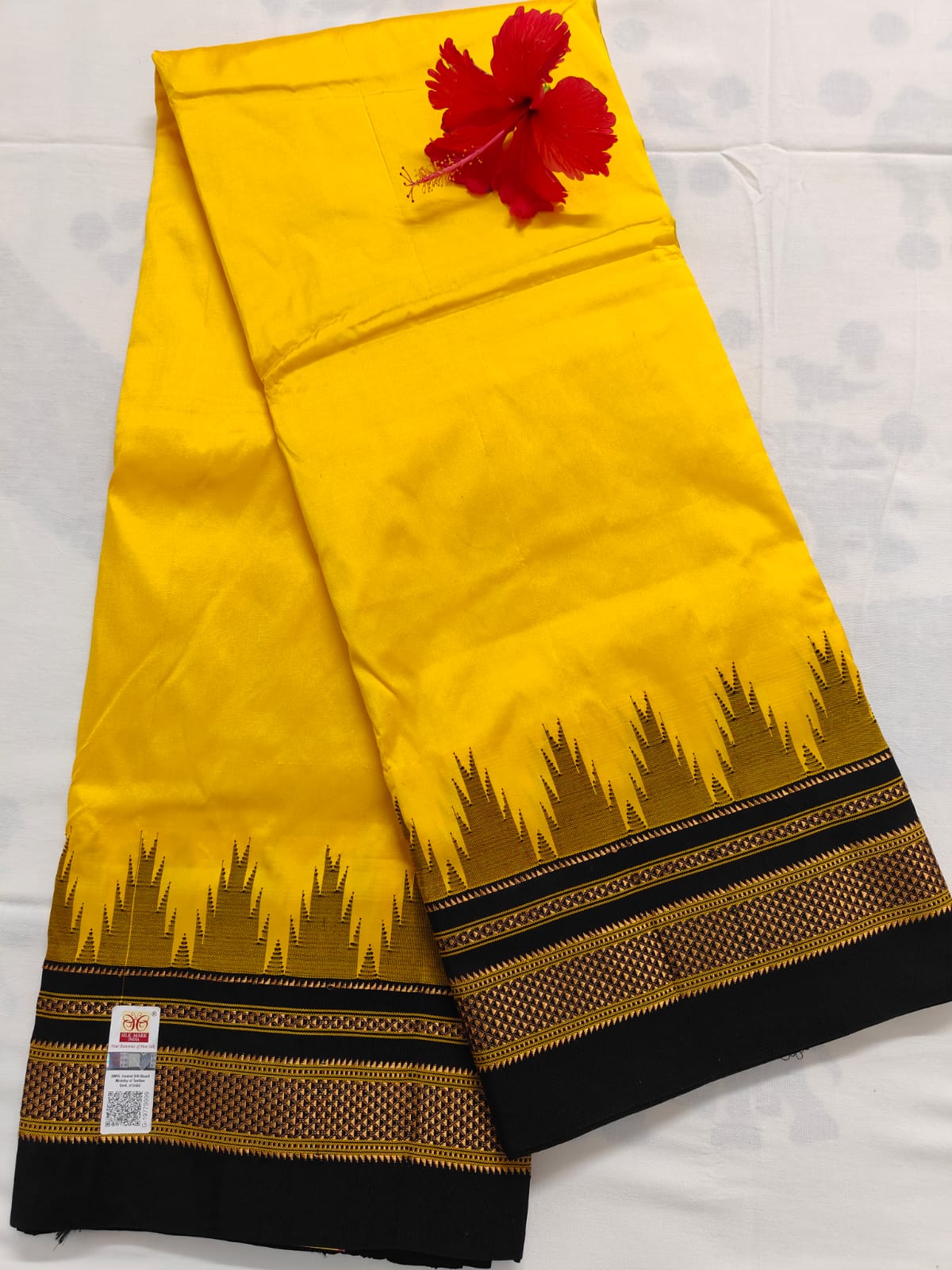 Pure Ilkal Silk Saree - Yellow with Black