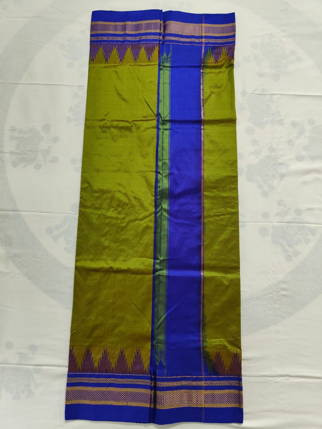 Pure Ilkal Silk Saree - Green With Royal blue