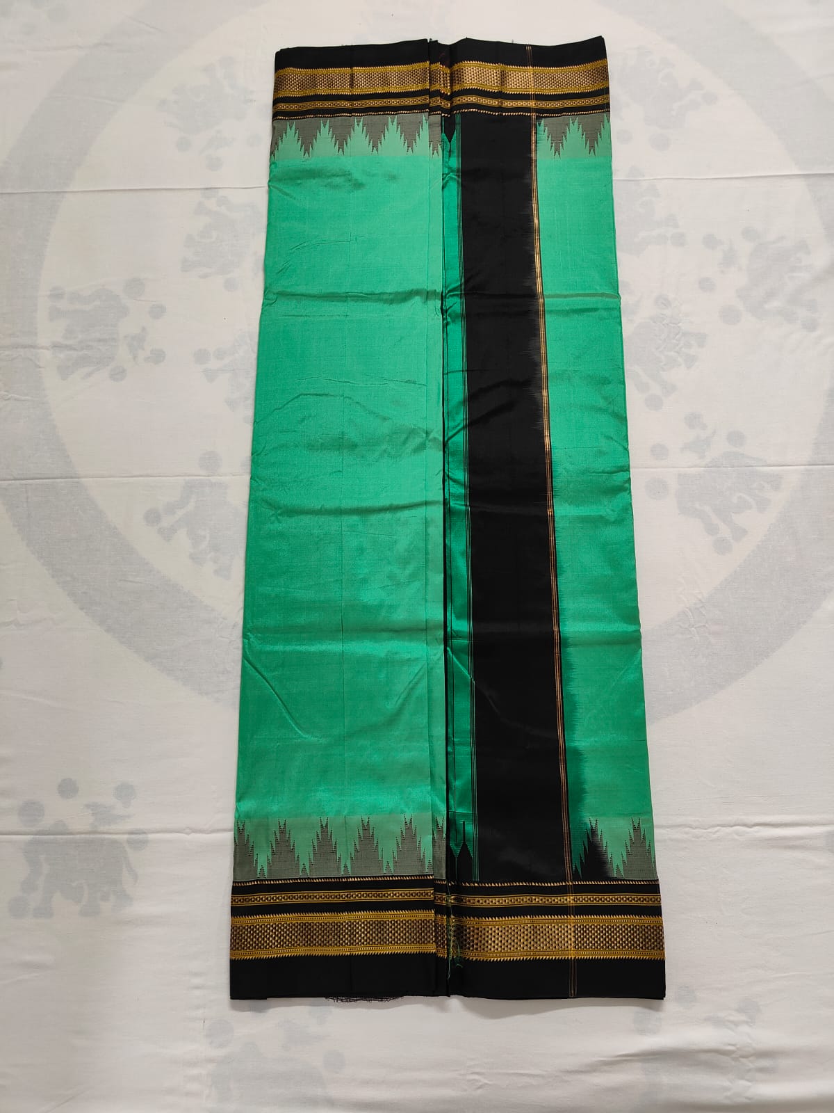 Pure Ilkal Silk Saree - Green With Blackl blue