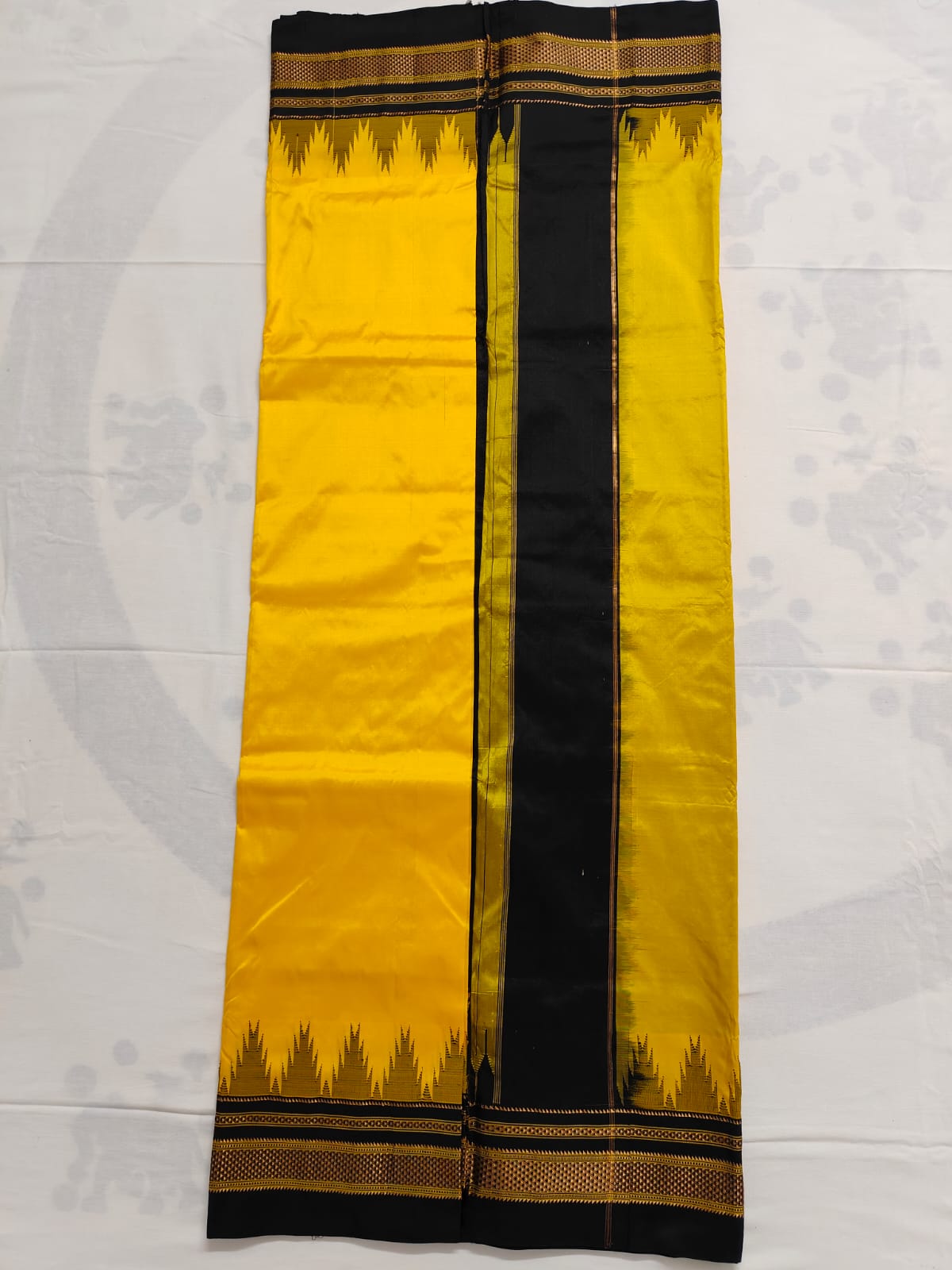Pure Ilkal Silk Saree - Yellow with Black