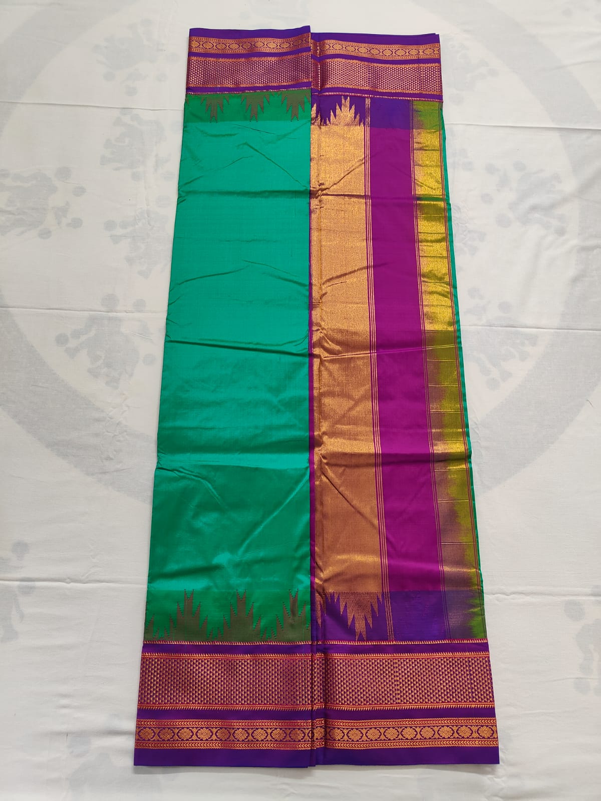 Pure Ilkal Silk Saree - Rexona Green with Purple
