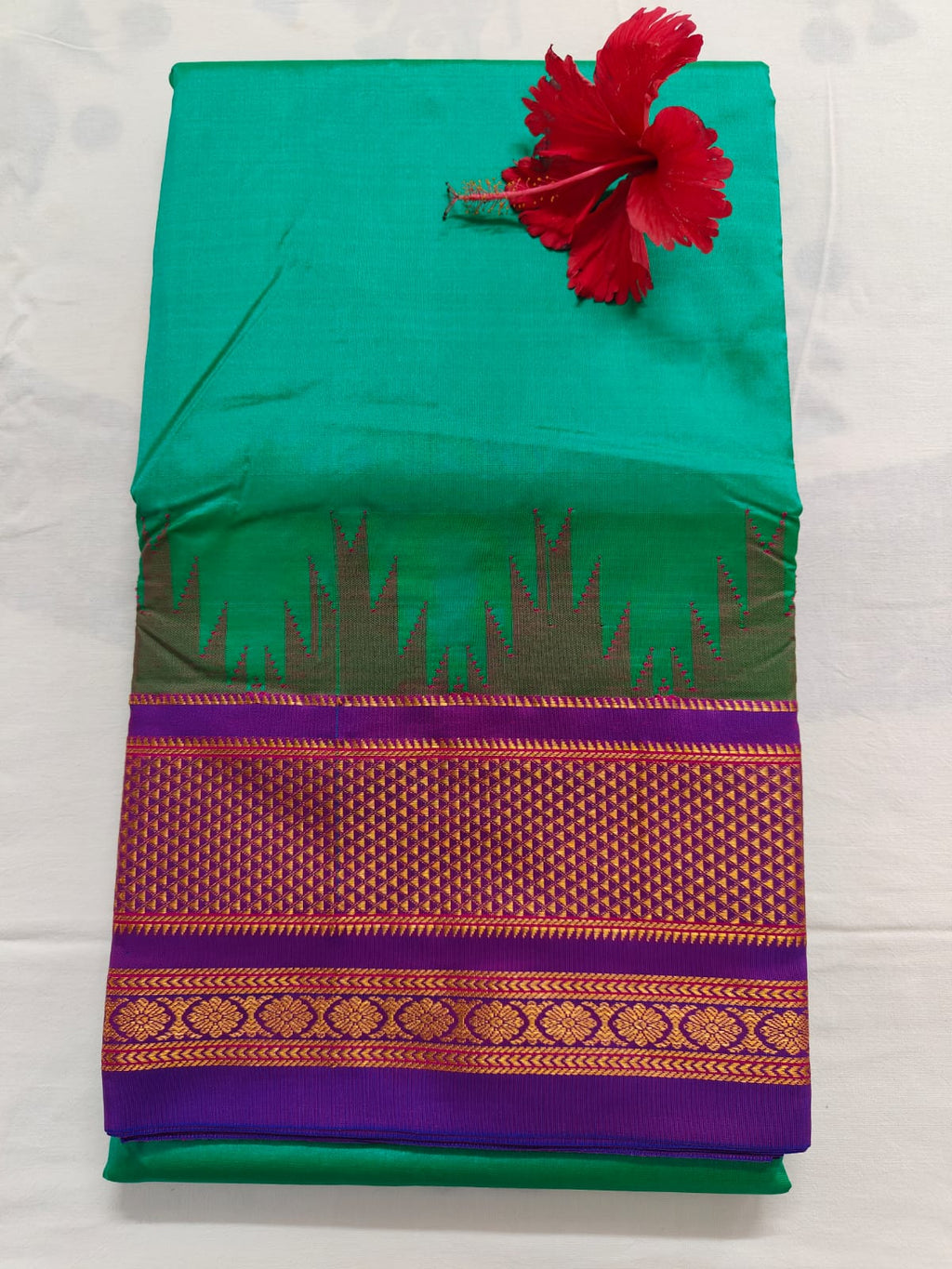 Pure Ilkal Silk Saree - Rexona Green with Purple